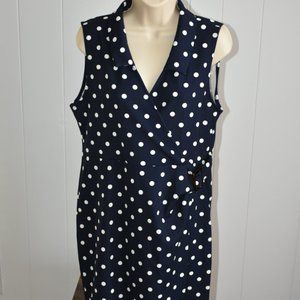NWT - DOUBLJU brand. Navy w/ white polka dots faux wrap dress. Size XL